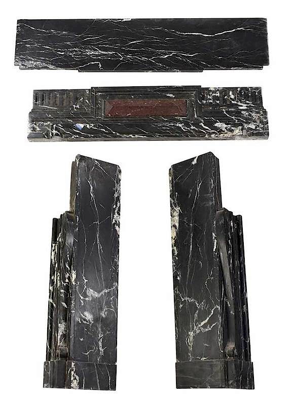 Appraisal: Black Veined Marble Fireplace Surround th century frieze with fluting