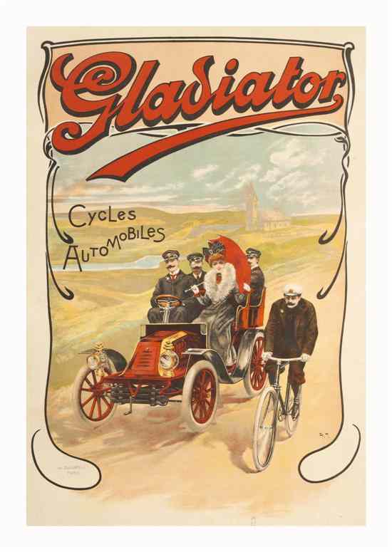 Appraisal: Kossoth Co French th century Gladiator Cycles Automobiles vintage poster