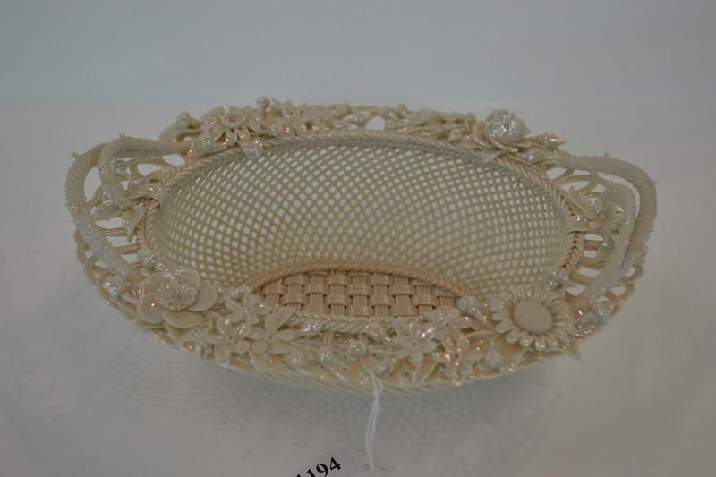 Appraisal: BELEEK RETICULATED BASKET WITH FLORAL RELIEF