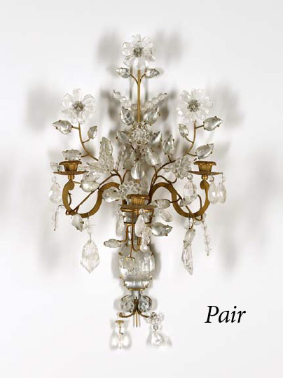 Appraisal: Opulent Pair of French Rock Crystal-Mounted Gilt-Brass Three-Light Appliques in