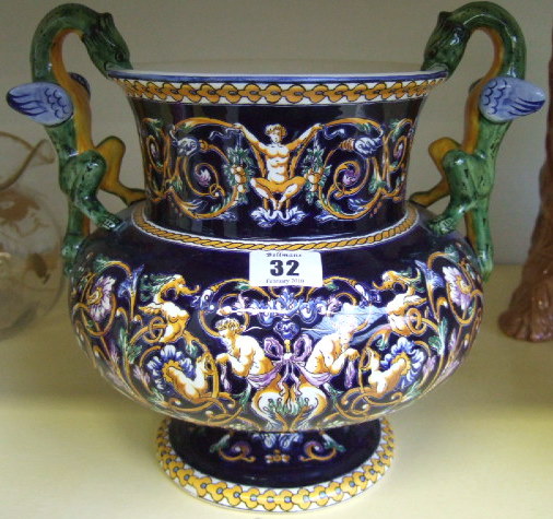 Appraisal: A Gien faience style pedestal vase of recent manufacture with