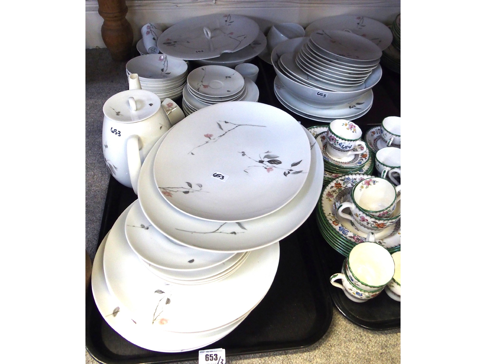 Appraisal: Three trays comprising Continental China dinner service for eight