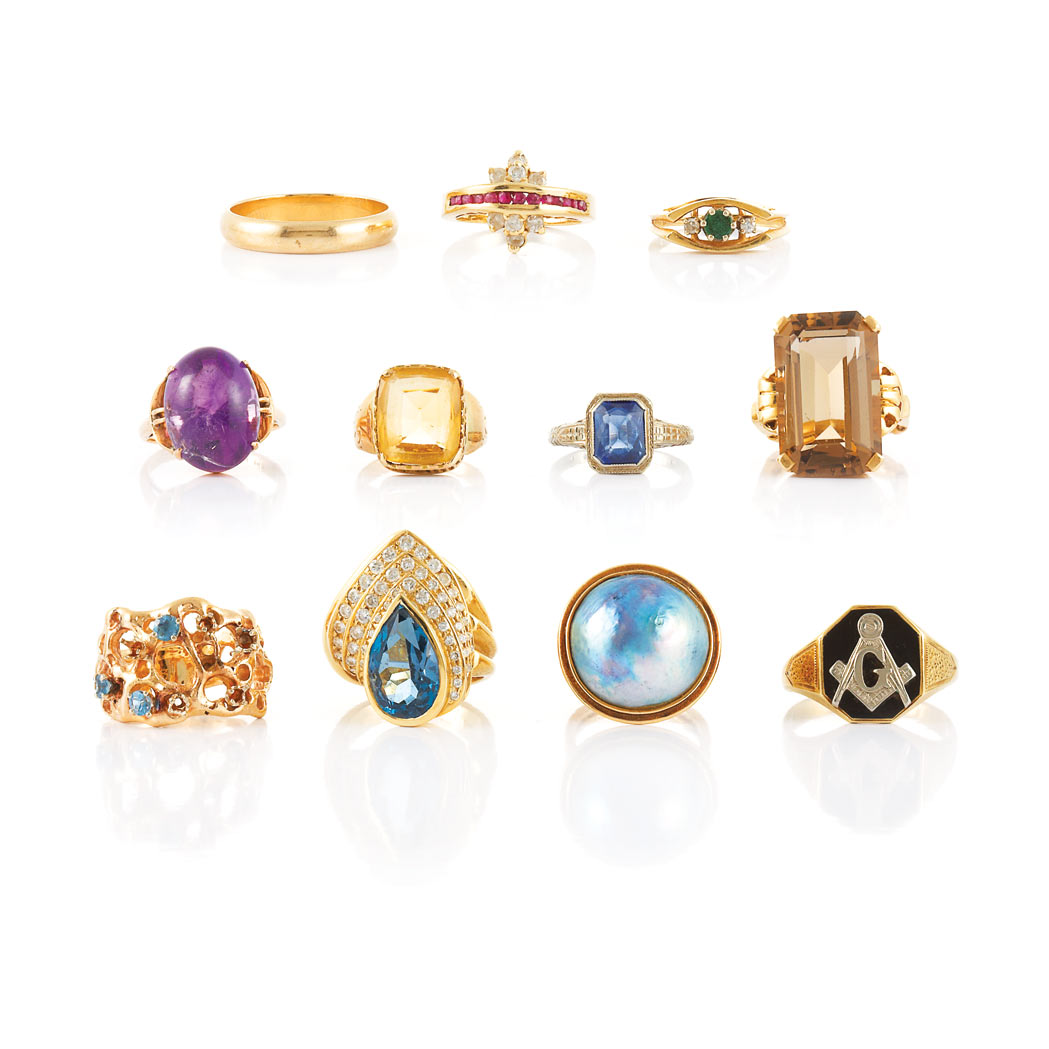 Appraisal: Eleven Assorted Gold and Gem-Set Rings kt yellow white gold