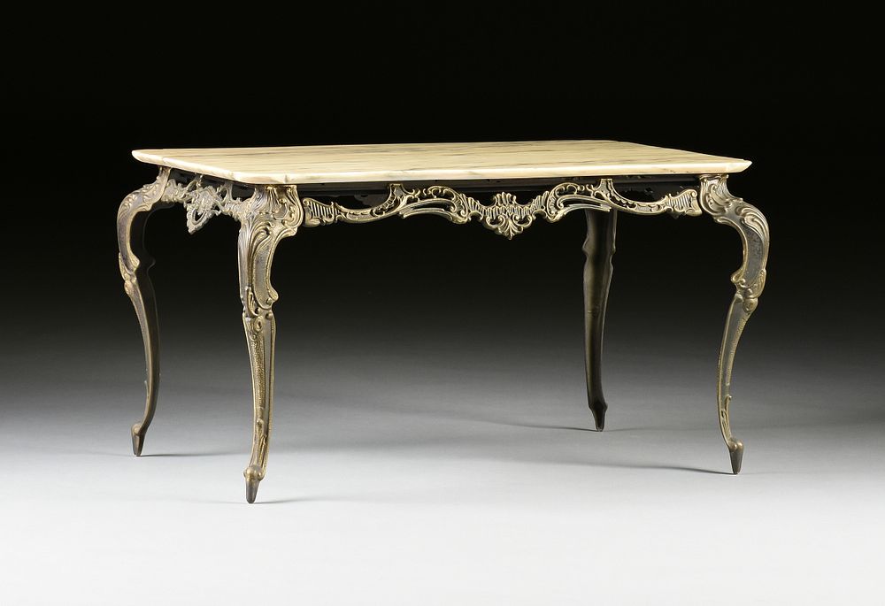 Appraisal: A ROCOCO REVIVAL MARBLE TOP GILT BRASS COFFEE TABLE EARLY