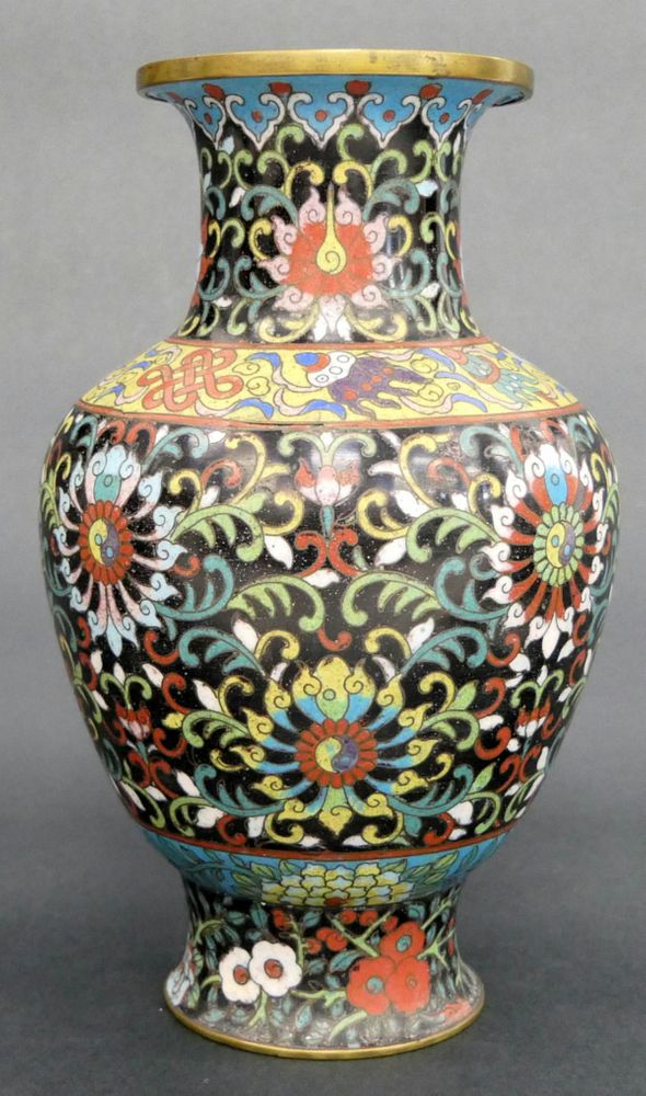 Appraisal: CHINESE ANTIQUE CLOISSONE VASE Measures about tall Floral display on