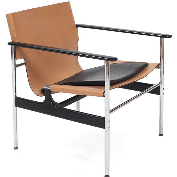 Appraisal: Charles Pollock chair by Knoll original tan leather sling seat