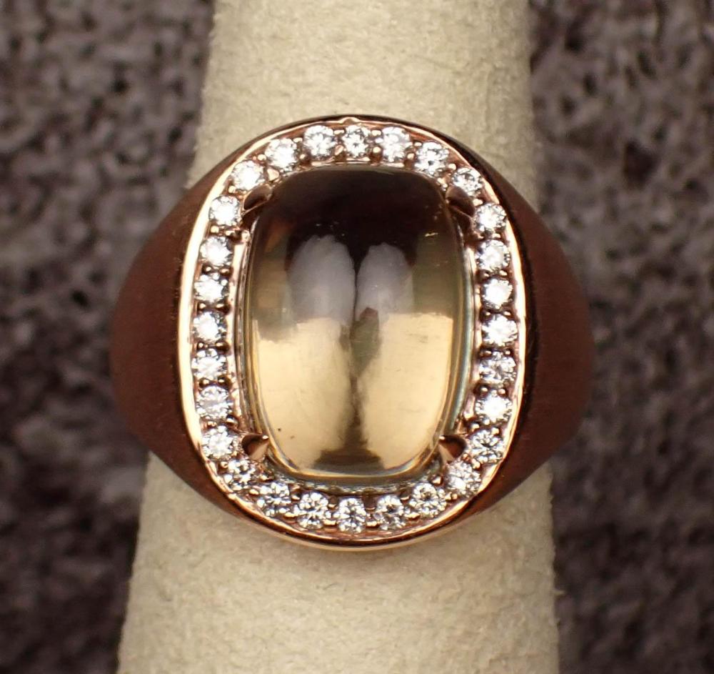 Appraisal: PRASIOLITE DIAMOND AND FOURTEEN KARAT GOLD RING The heavy brushed