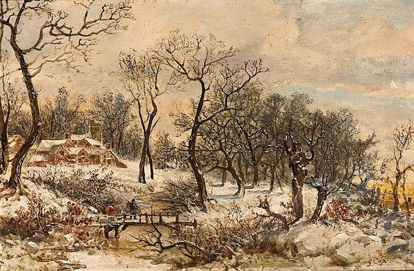 Appraisal: NAIVE WINTER LANDSCAPE BY J COX th centuryoil on boardsigned