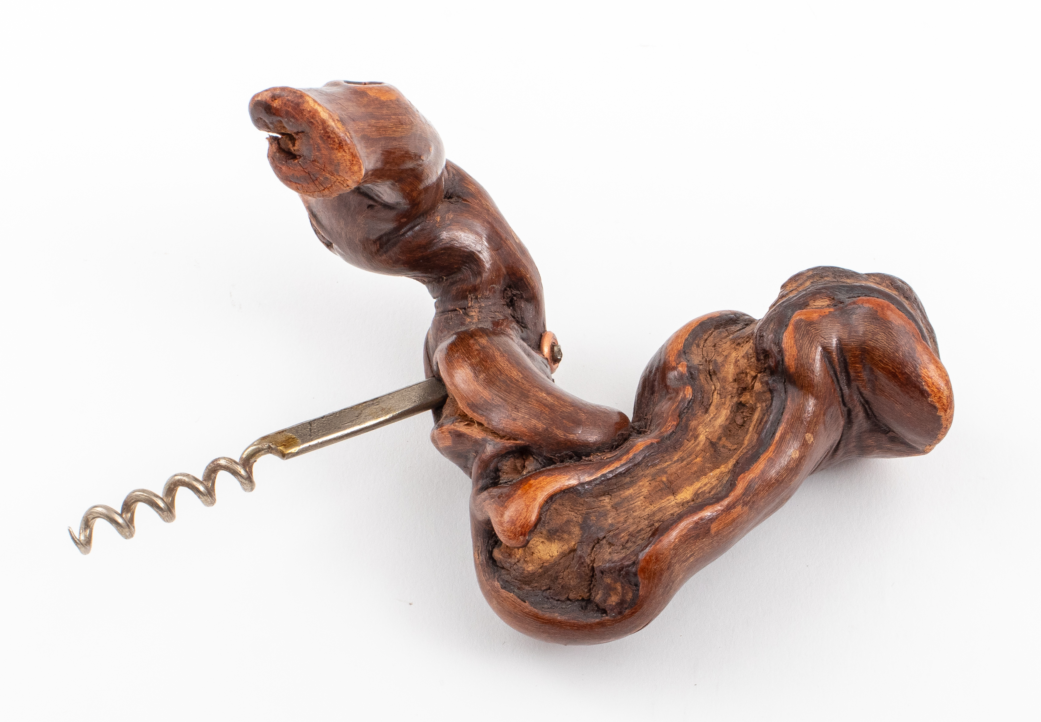 Appraisal: FRENCH GRAPEVINE CORKSCREW WINE BOTTLE OPENER French grapevine wood corkscrew