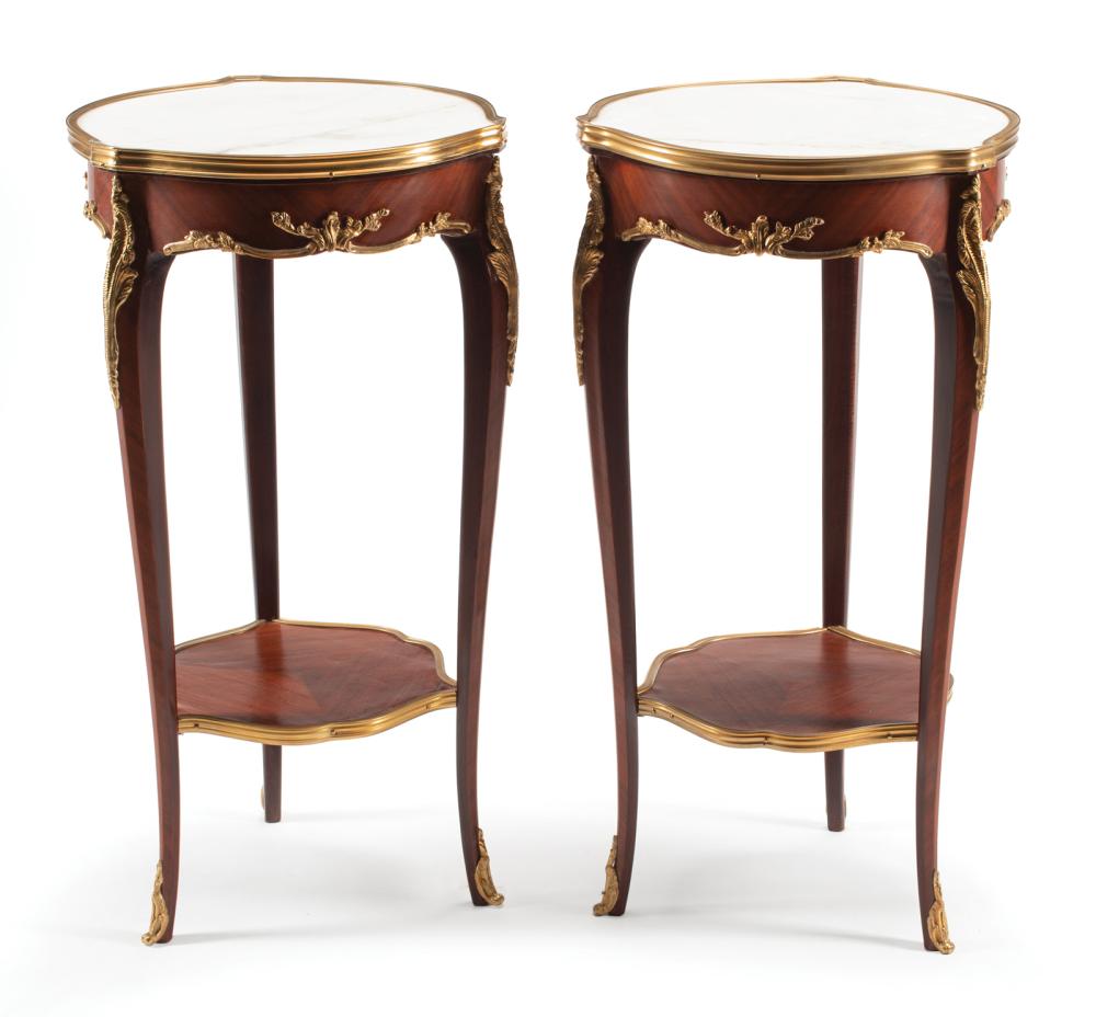 Appraisal: Pair of Louis XVI-Style Gilt Bronze-Mounted Kingwood Gueridons each with