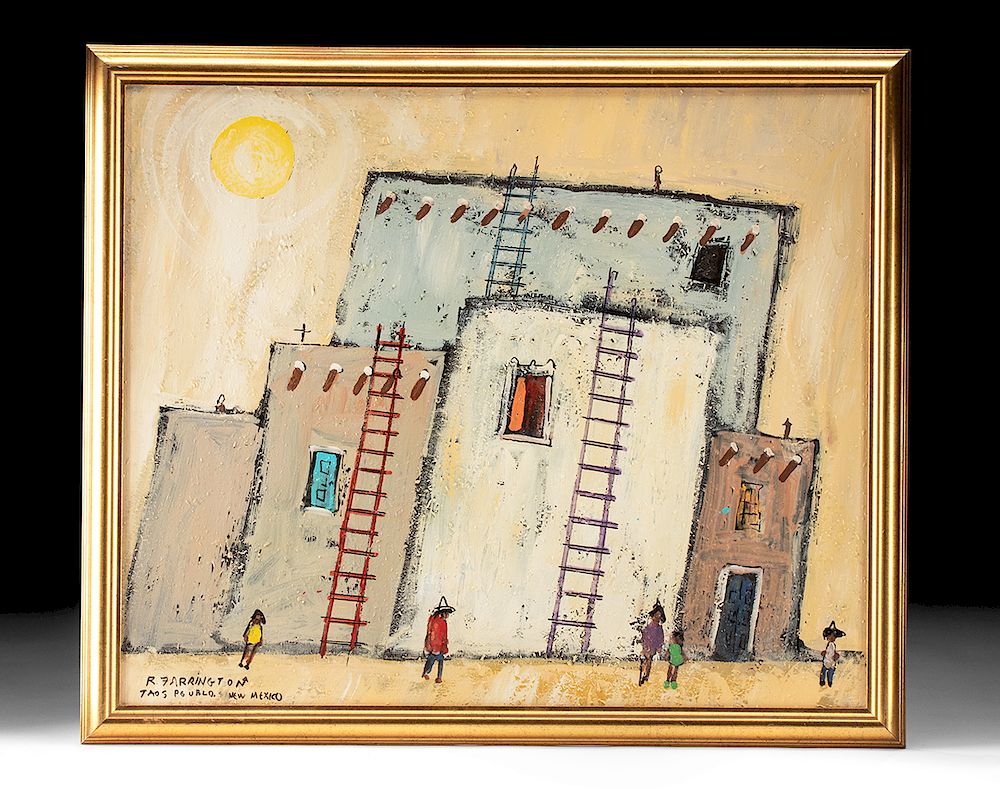 Appraisal: Signed R Farrington Oil Painting of Taos - s Originally