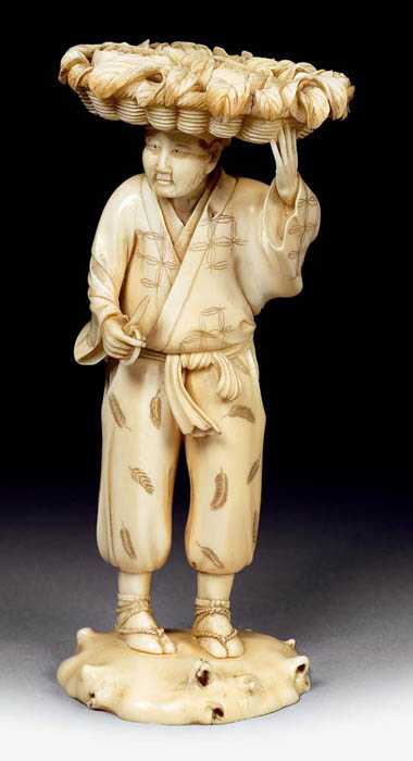 Appraisal: OKIMONO OF A GARDENER Japan Meiji Period H cm Ivory