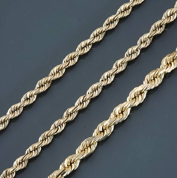 Appraisal: A collection of three k gold neckchains grams