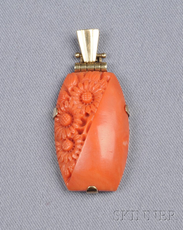 Appraisal: Art Deco kt Gold and Coral Pendant set with a