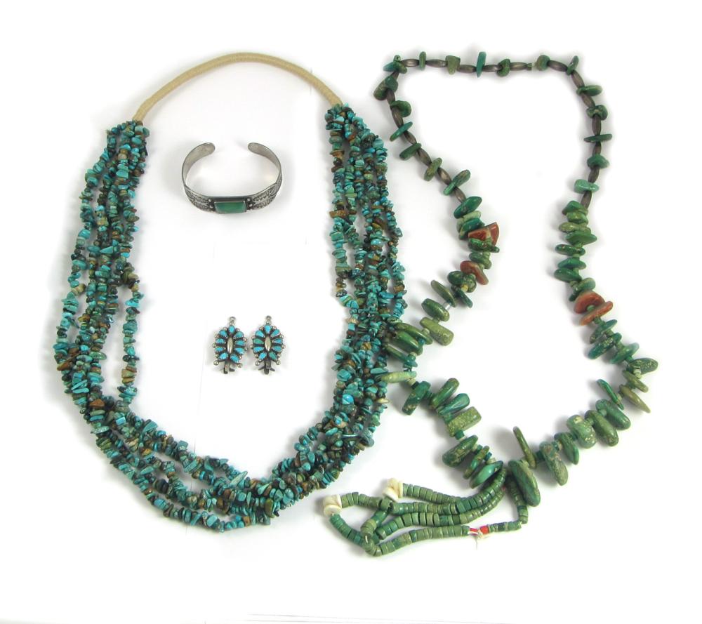 Appraisal: COLLECTION OF SEVEN NATIVE AMERICAN TURQUOISE JEWELRY including five-strand chip