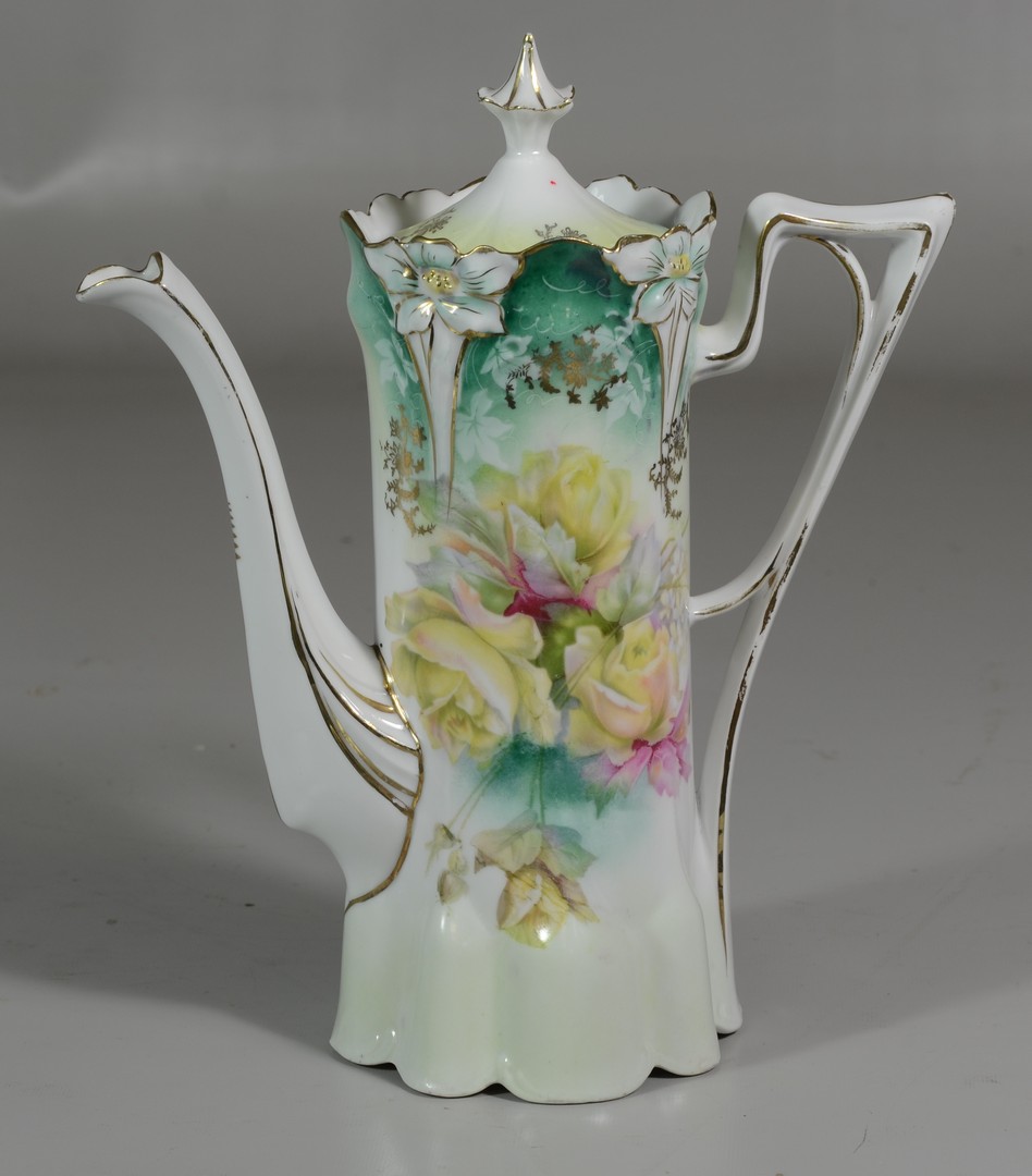 Appraisal: RS Prussia style porcelain chocolate pot painted with green roses