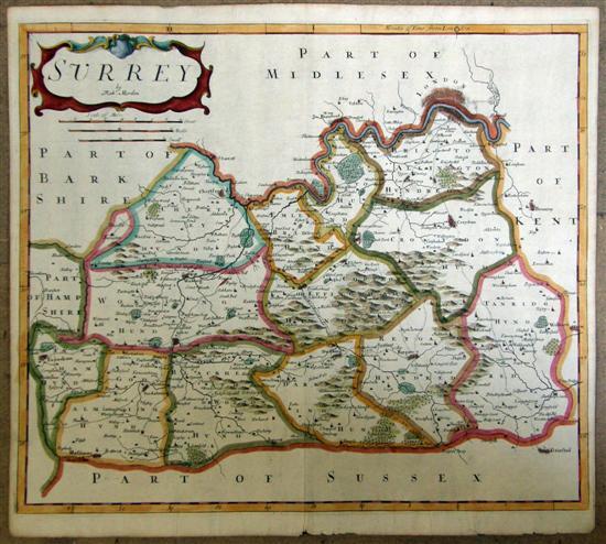 Appraisal: Late th century Robert Morden map of Surrey with hand-coloured