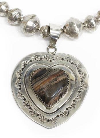 Appraisal: Southwest sterling silver necklace graduated bench bead strand heart-shaped pendant