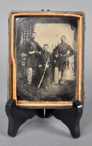 Appraisal: Plate Tintype of Three Union OfficersTwo are armed with sabers