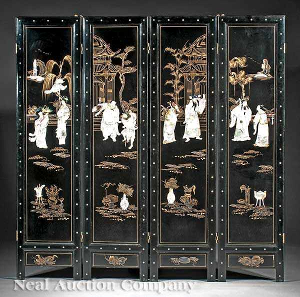 Appraisal: A Chinese Lacquer Four Panel Screen mid- th c the