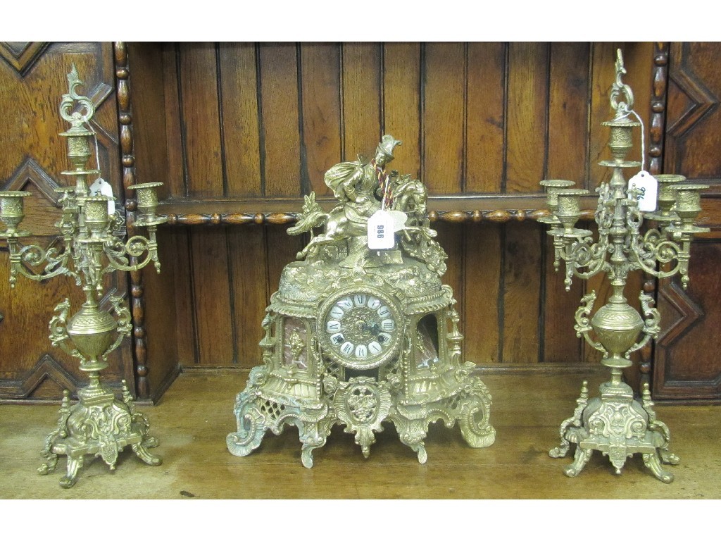 Appraisal: Reproduction brass clock and garniture three pieces