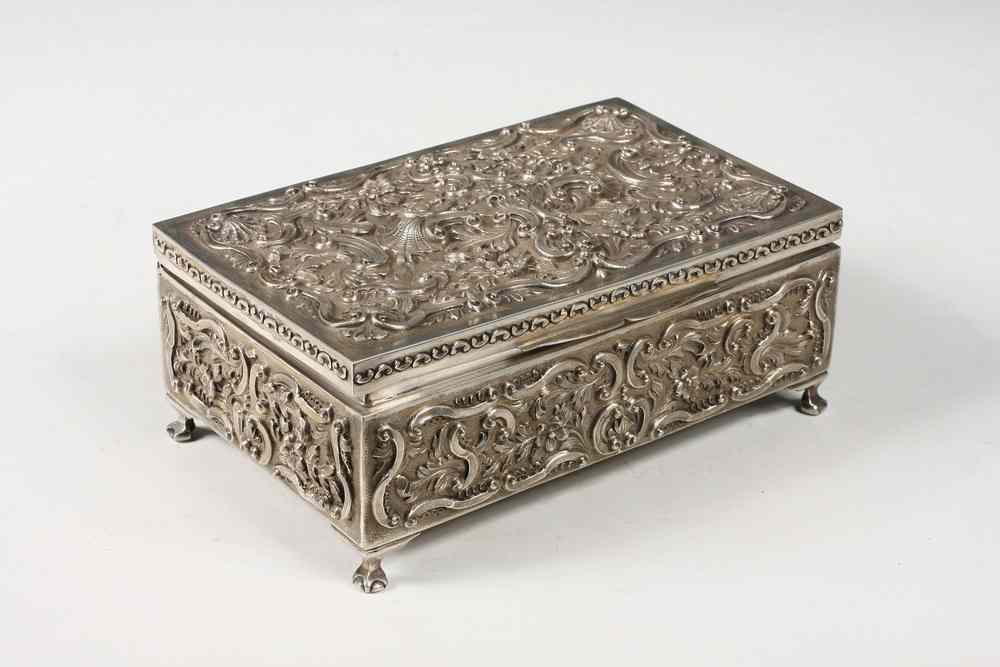 Appraisal: SILVER JEWELRY BOX - silver box hallmarked for Lisbon Portugal