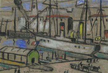 Appraisal: Louis-Mathieu Verdilhan French - Landing Dock Marseille Pastels and gouache