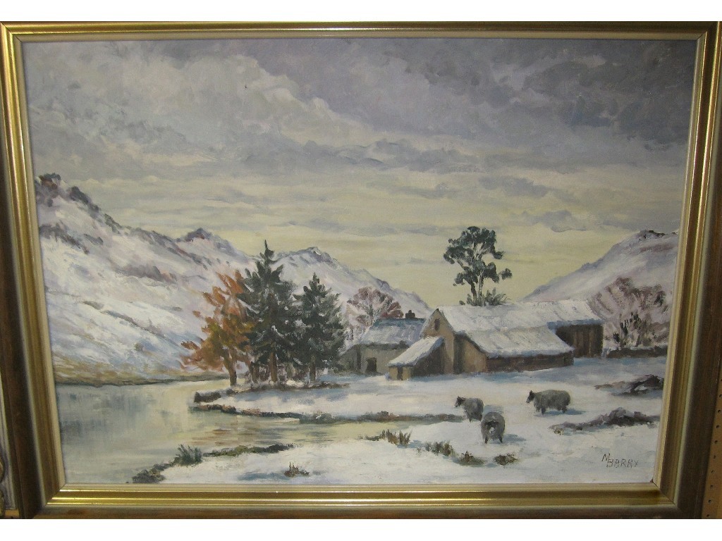 Appraisal: M BARRY Oil on board Winter Highland landscape