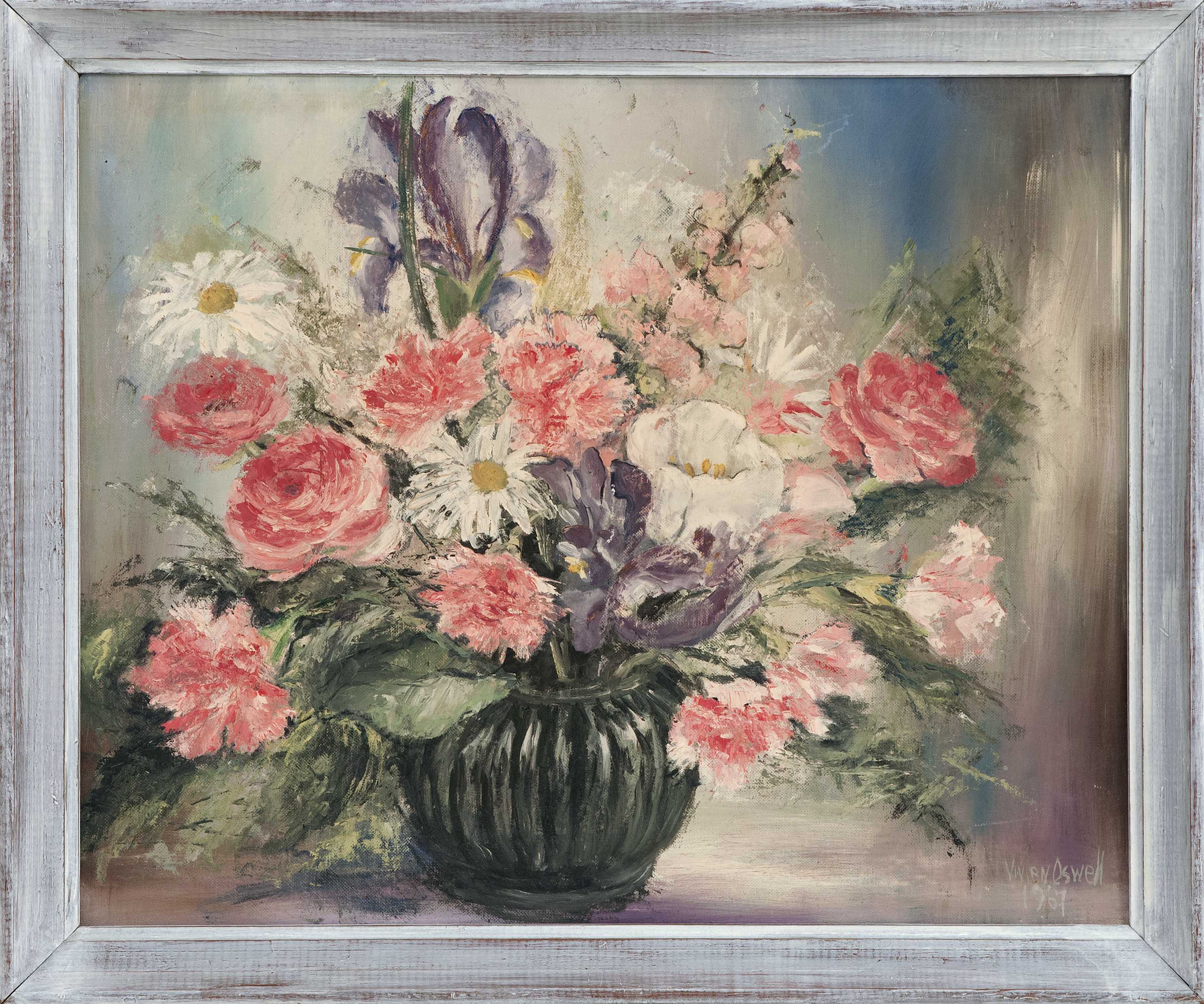 Appraisal: VIVIEN OSWELLCape Cod th CenturyFloral still life Signed lower right