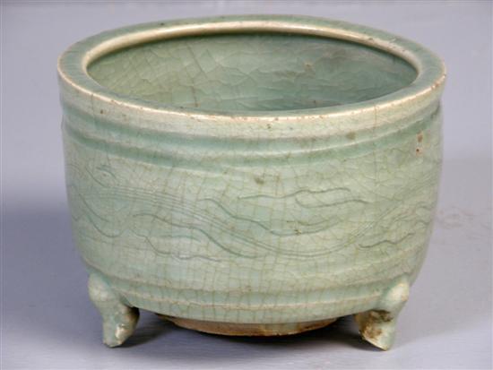 Appraisal: Chinese celadon glazed pottery censer Qing Dynasty with bands of