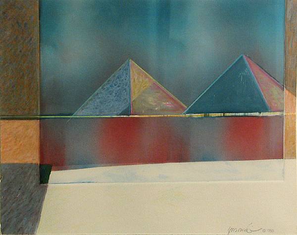 Appraisal: Masoud Yasami Iranian born Composition with Two Pyramids Color monotype