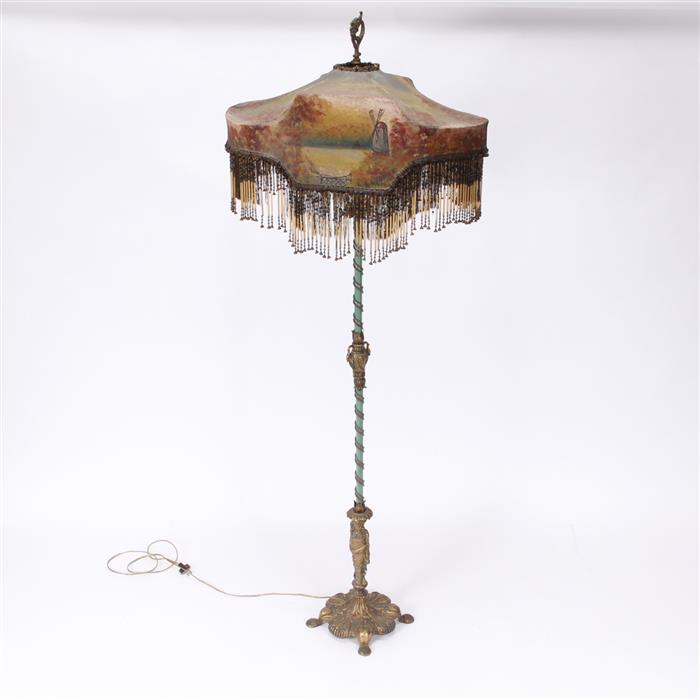 Appraisal: Bohemian Floor Standing Gilt Lamp with hand painted Scenic lamp