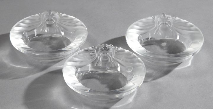 Appraisal: Trio of Lalique Lion Masque Crystal Ashtrays third quarter th