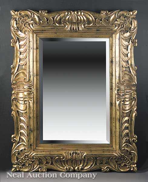 Appraisal: A Baroque-Style Looking Glass the rectangular mirror frame with massive