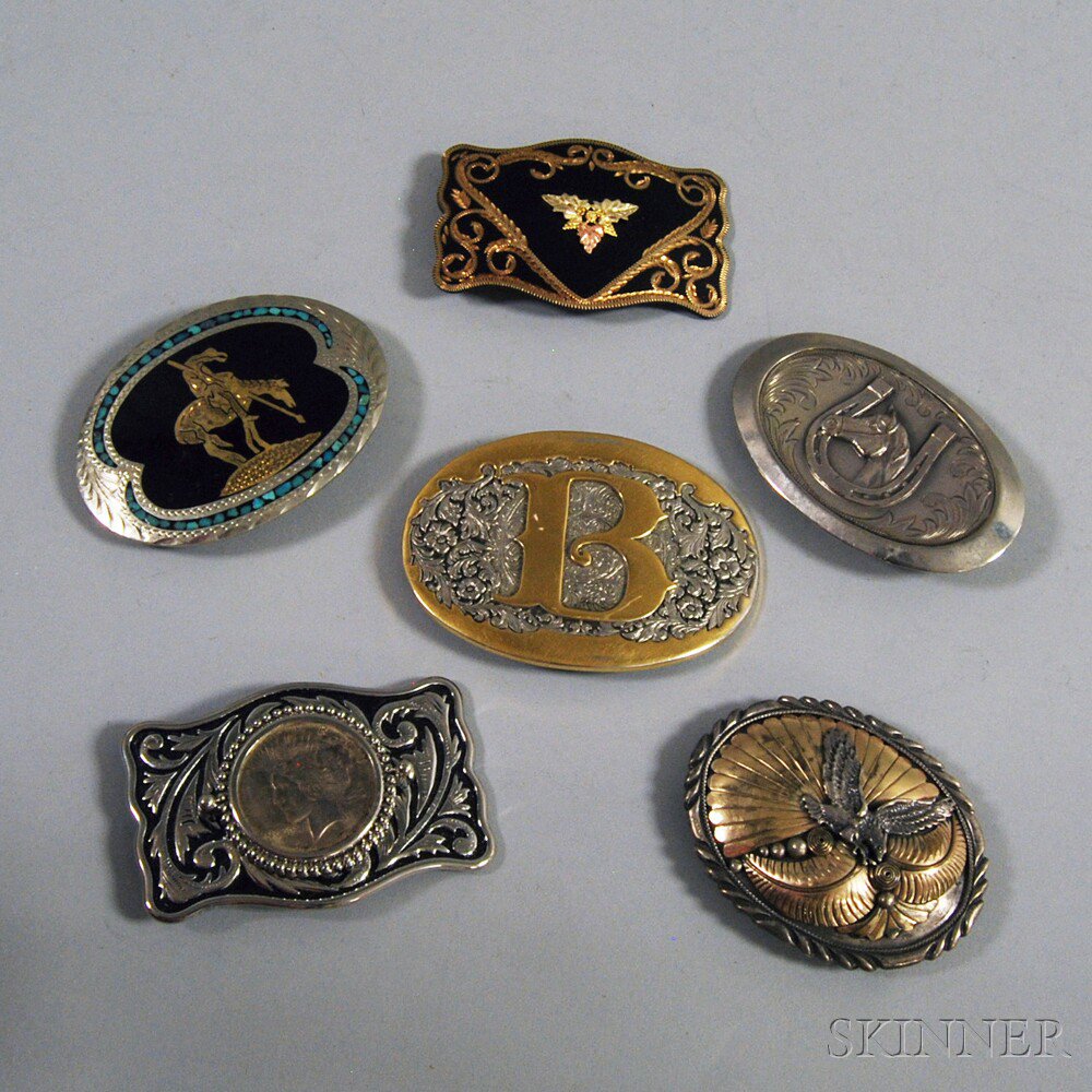 Appraisal: Six Belt Buckles including one set with a Liberty Peace