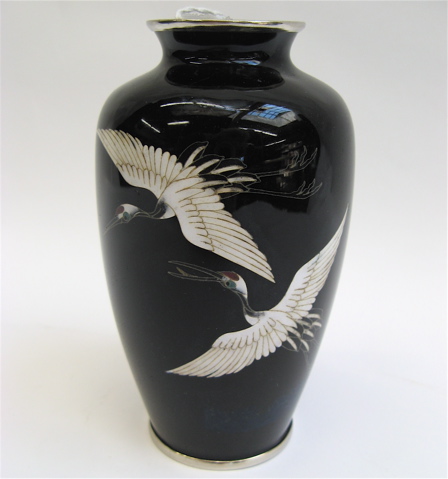 Appraisal: JAPANESE CLOISONNE ENAMEL VASE The midnight black field contrasting with