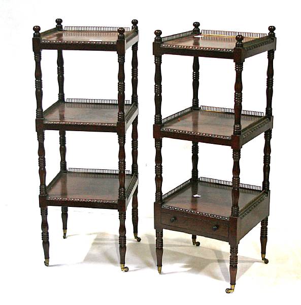 Appraisal: A pair of Victorian gilt bronze mounted mahogany what-not cabinets