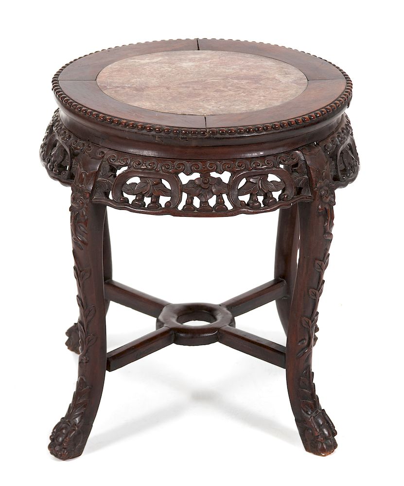 Appraisal: A Chinese Carved Hardwood Table with Inset Marble Top Height