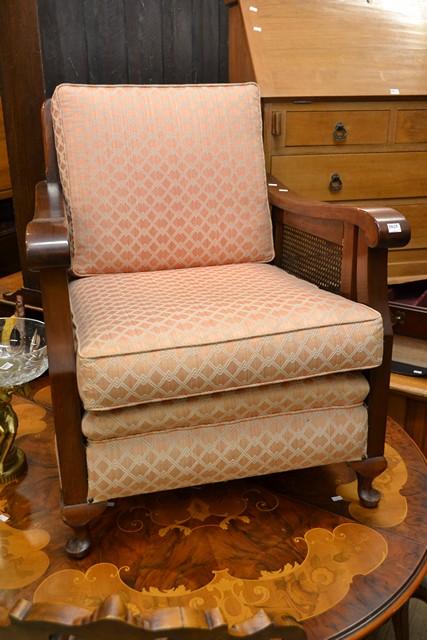 Appraisal: BLACKWOOD FRAMED ARMCHAIR WITH CANED SIDES BLACKWOOD FRAMED ARMCHAIR WITH