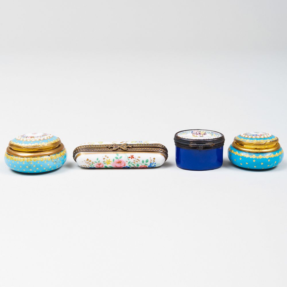 Appraisal: Group of Four Snuff Boxes Comprising Two turquoise ground boxes