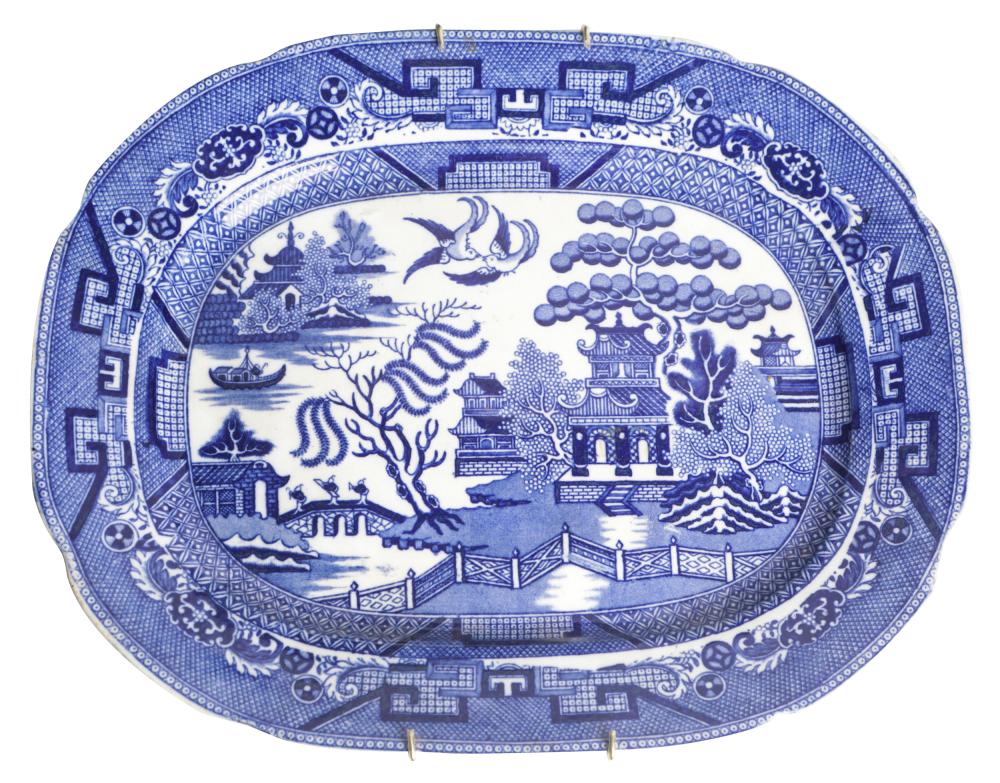 Appraisal: ENGLISH BLUE WILLOW TRANSFERWARE PLATTERearly th century blue printed mark