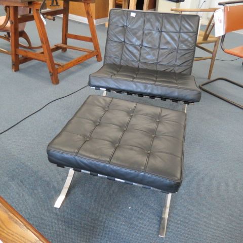 Appraisal: Barcelona Chair Ottoman stainless steel and black leather