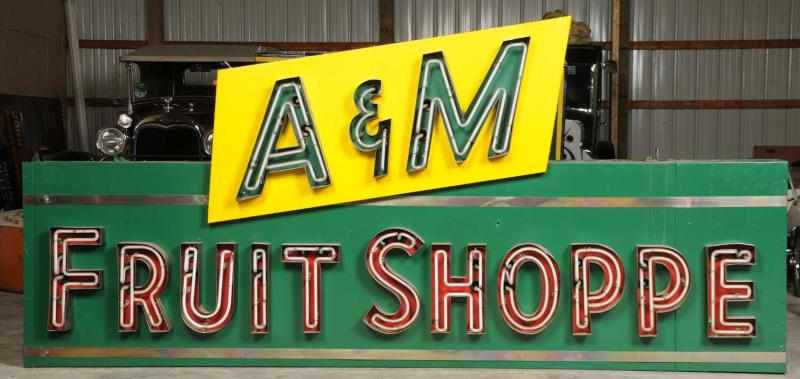 Appraisal: Porcelain Neon A M Fruit Shoppe Sign Description Neon needs