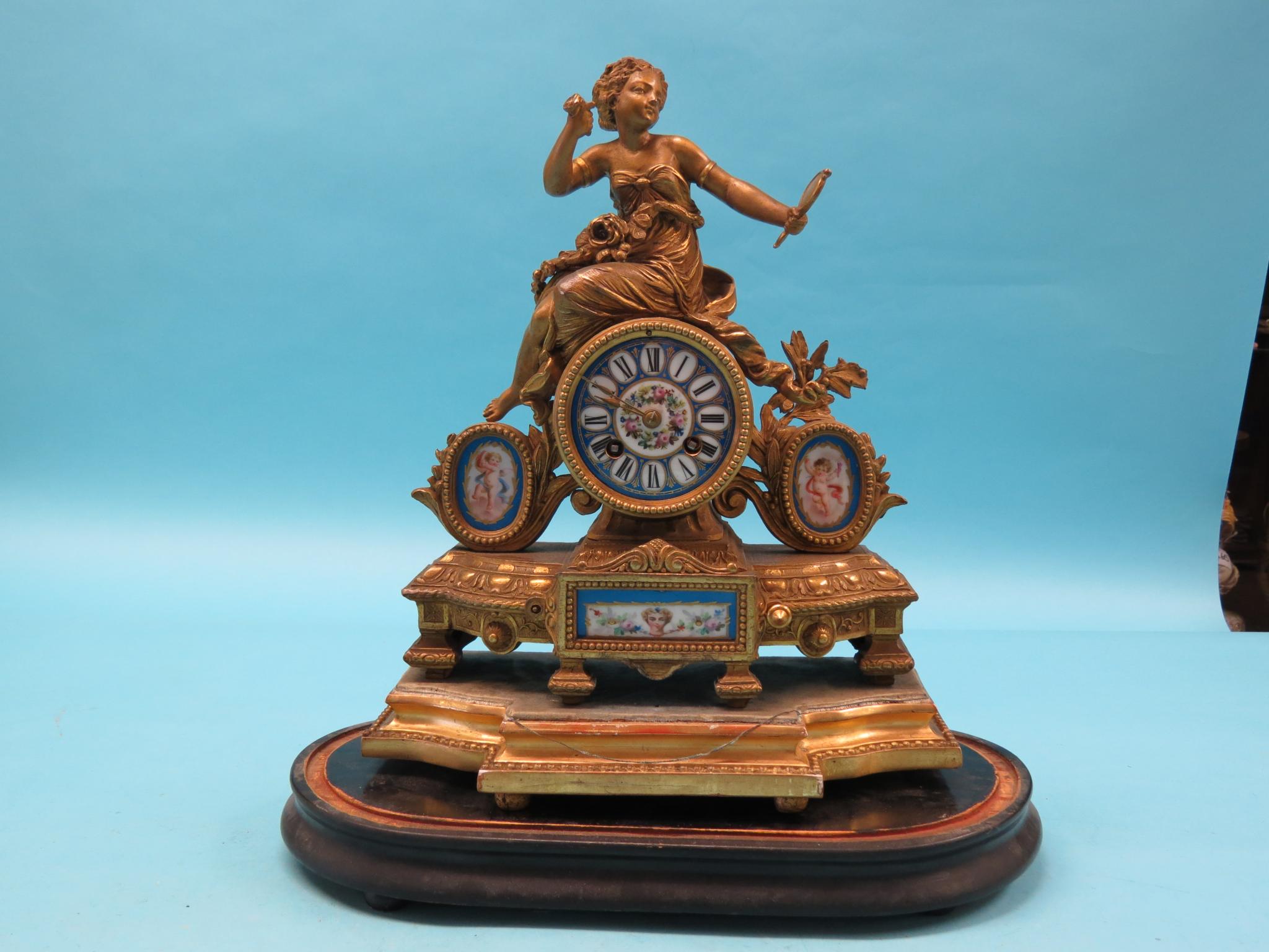 Appraisal: A late th century French patinated brass mantel clock neo-classical