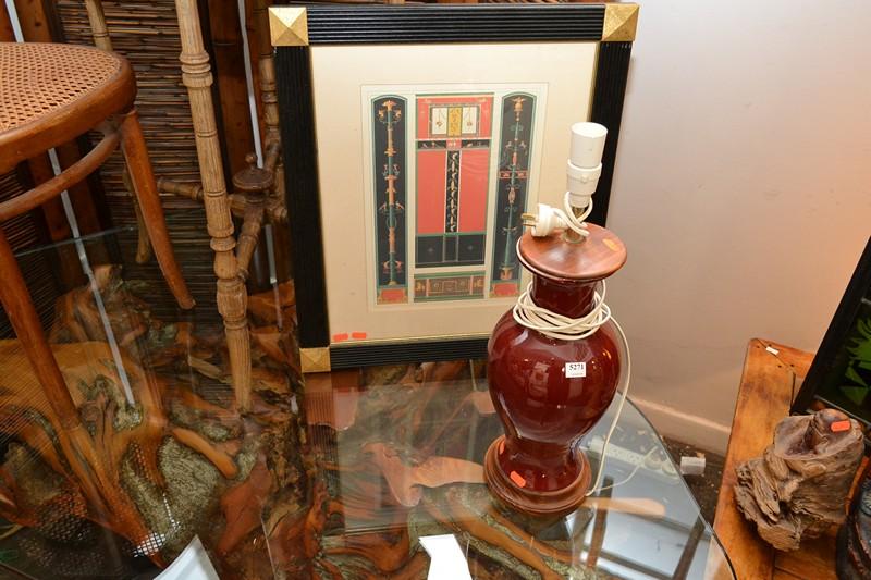 Appraisal: TWO FRAMED REPRODUCTION VICTORIAN PRINTS AND A RED GROUND BALUSTER