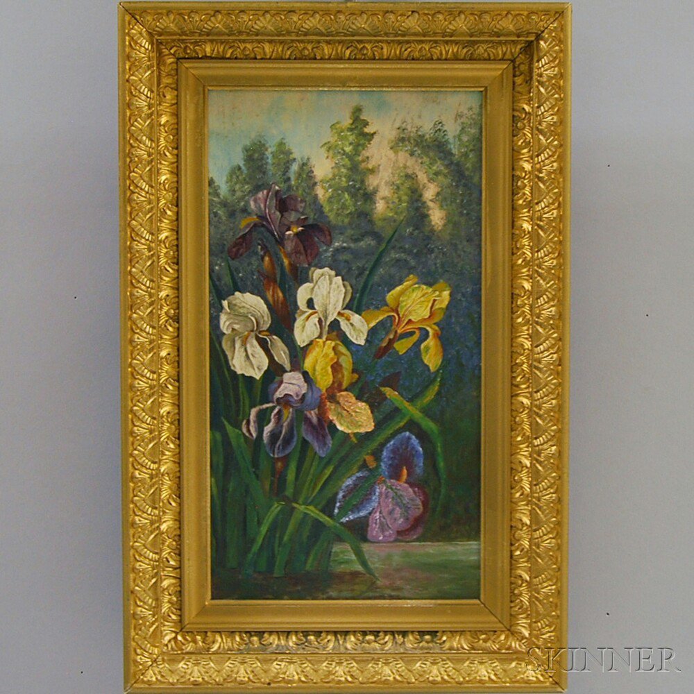 Appraisal: American School th Century Irises in a Landscape Unsigned Oil