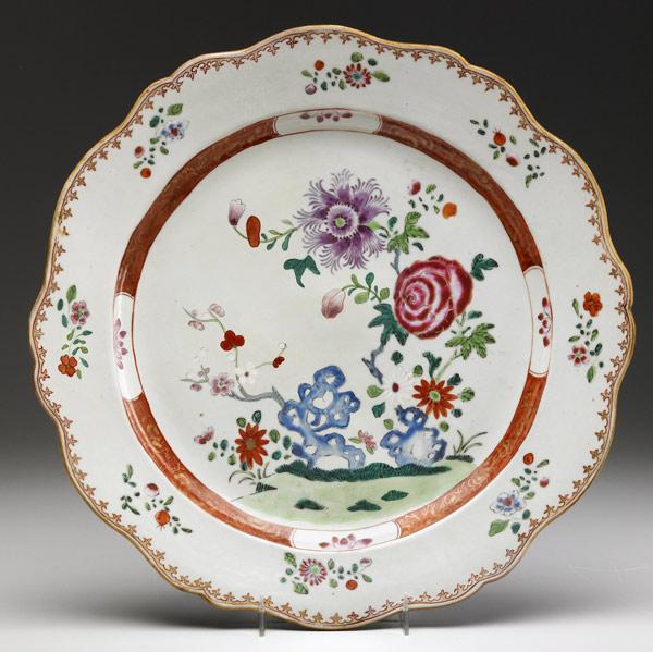 Appraisal: CHINESE EXPORT Famille Rose charger with scalloped rim ca -