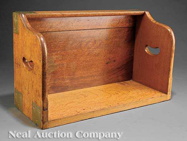 Appraisal: An English Oak Book Carrier brass corner brackets the base