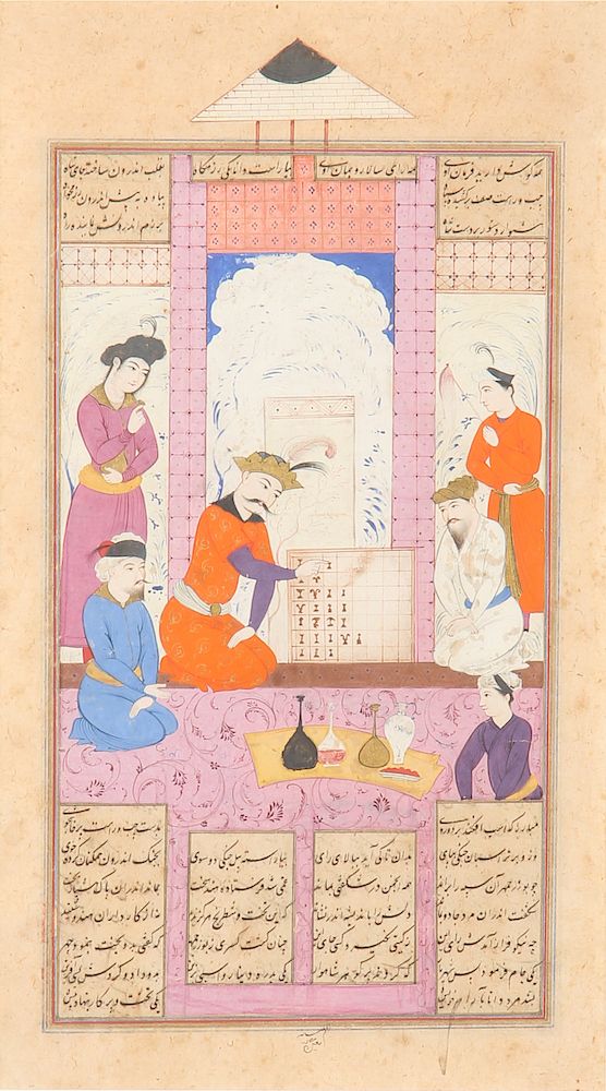 Appraisal: Persian Miniature Painting of Chess Players th th Century Persian