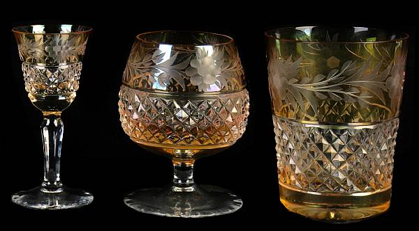 Appraisal: An assembled group of tinted and cut glassware comprising twelve